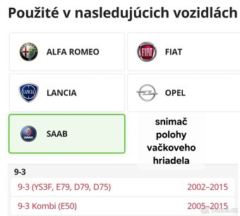 Snimac polohy vacky Afa, Fiat, Opel, Lancia, Saab - 8