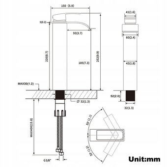 Stojanková umyvadlová baterie Cecipa černá 262 mm - 8