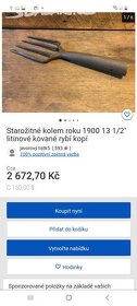 starožitná ,ručně kovaná vidlice na lov ryb , cca 1890 - 8