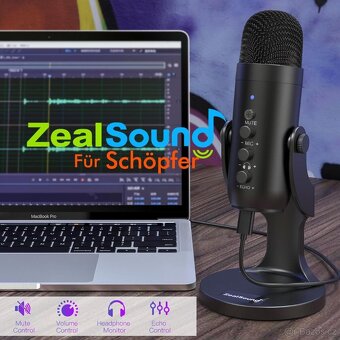Zealsound USB mikrofon, kondenzátorový pro PC  hry podcasty - 8