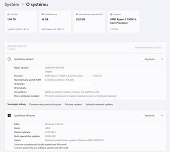 HERNÍ PC - AMD Ryzen™ 5 7500F + AMD Radeon RX 7800 XT - 8