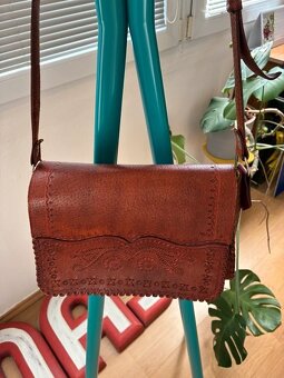 Kožená hnědá kabelka - handmade - 8