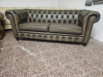CHESTERFIELD ŠTÝL,NOVÁ KOŽENÁ SEDAČKA DVOJFAREBNÁ - 8