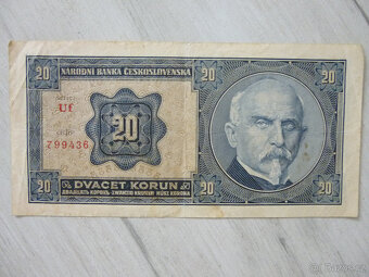Stará BANKOVKA 20 Kčs, RAŠÍN/ŠTEFÁNIK r. 1926 série Uf - 8
