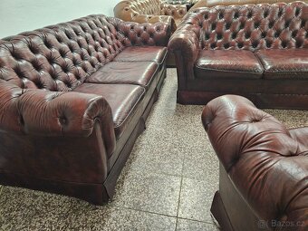CHESTERFIELD ŠTÝL,SEDAČKA KOŽENÁ DVOJFAREBNÁ,NEROZŤAHOVACIA - 8