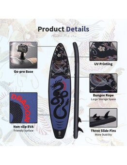 Surfboard Black Dragon SUP PaddleBoard nafukovací 350x83x15c - 8