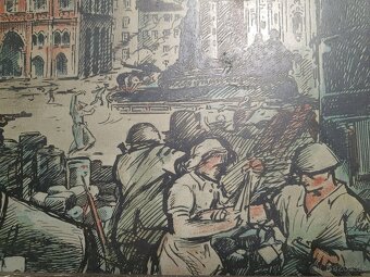 RARITA  - dobový obraz Osvobození boj barikáda 1945 - 8
