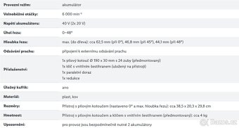 Okružní pila Parkside Performance aku - 40V nová - 8
