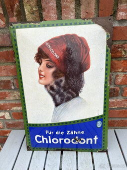 Smaltovaná cedule Chlorodont woman originál kolem roku 1925 - 8