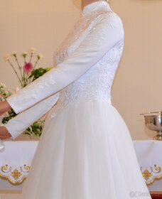 sněhobílé svatební šaty - velikost 36/38 cm - 8