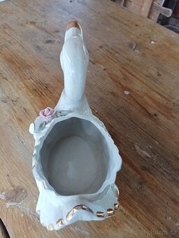 VELKÁ RUČNĚ VYROBENÁ ZLACENÁ PORCELÁNOVÁ LABUŤ-MÍSA FRANCE - 8