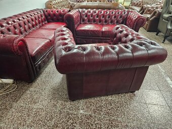 CHESTERFIELD ŠTÝL,BORDOVO-ČERVENÁ KOŽENÁ SEDAČKA 3+2+1 - 8
