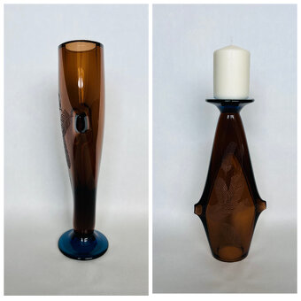 Váza, svícen 29 cm barevné hutní sklo, M. Klinger - 8