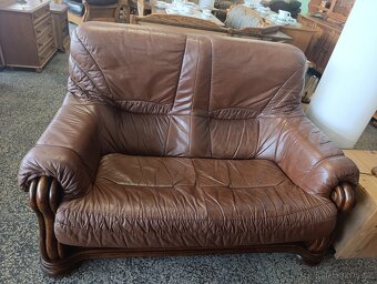 Rustikální kožená sedačka, dvousedačka, masív - 8