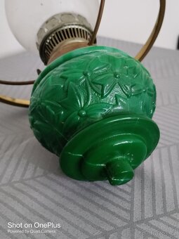 Starožitná malachitová velká petrolejová lampa - 8