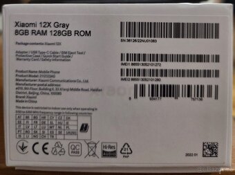 Xiaomi 12x, 8/128 gb. "Gray" - 8