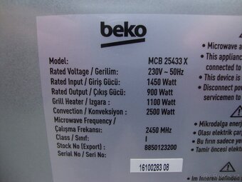 Mikrovlnná trouba vestavná BEKO MCB 25433 X pěkná funkční - 8