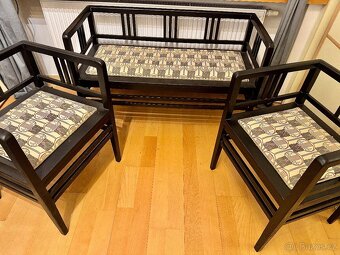 Starožitný set, křesla, lavice, stolek - 8