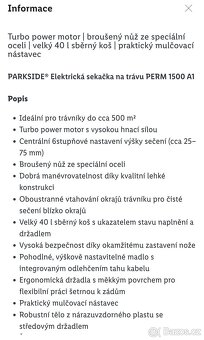 Elektrická sekačka Parkside PERM 1500 - 8