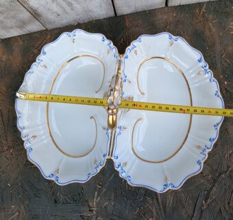 Starožitná dvojmiska s modrozlatým zdobením. - 8