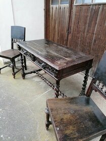 Starožitný psací stůl a dvě židle - 8
