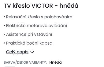 Relaxační TV křeslo s elektr. polohováním - 8
