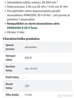 Aku řetězová pila Parkside - 8