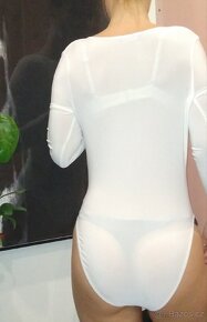 Dámské body bílé s dlouhým rukávem vel S Hluboký výstřih - 8