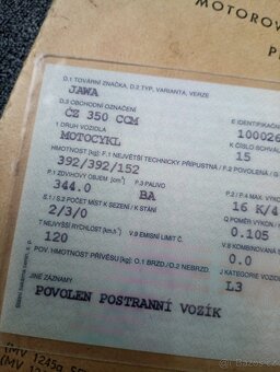 Prodám Jawa 350 354 r. v. 1960 s doklady, v TP zapsána sajda - 8