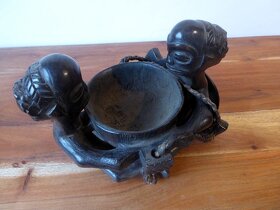 Stará Africká dřevořezba sošek s dózou kmene Luba z Konga - 8