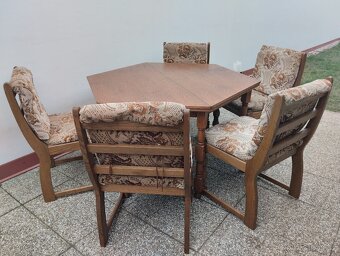 Jídelní set, rozkládací stůl a 5 židlí, nábytek z masívu - 8