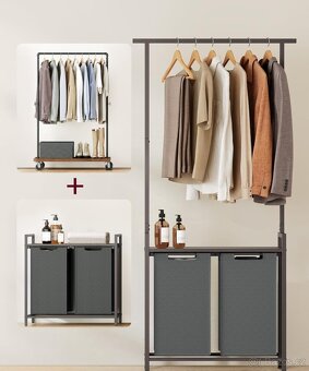 Nový koš na prádlo 2x46 litrů se šatní tyčí - 8