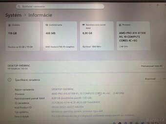 Notebook HP EliteBook 745 G4, A10, SSD 120 GB, 8 GB RAM - 8