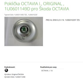 Prodám jednu novou pokličku na disk L & K - ŠKODA OCTAVIA I - 8