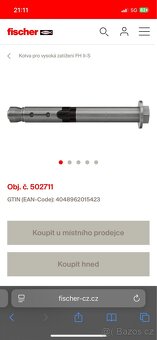 Skalní kotva Fischer, svorníková kotva pro velké zatížení - 8