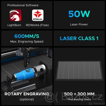 CO2 laser, laserová gravírka OMTech 50W 500x300mm - 8
