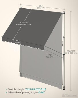 Balkónová markýza 250x120x220-300cm - 8