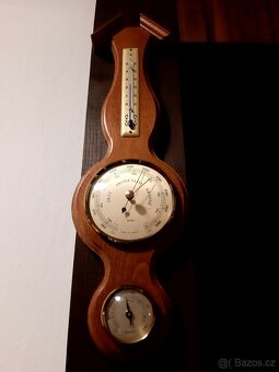 Barometr na dřevu,aneroid,analogová meteostanice - 8