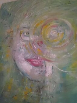 Zajímavý Obraz - Abstraktní Umění -OLEJ - Obličej - Signován - 8