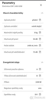 Elektrolux A+++, 8kg, 1400ot.Parní programy-Steam System TOP - 8