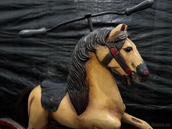 Krásný starožitný dřevěný tříkolový kůň 58cm výška - 8