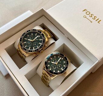 FOSSIL Bannon Chronograf Zlaté,zelený ciferník,set MEN/WOMEN - 8
