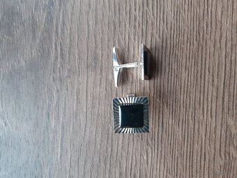 Stříbrné manžetové knoflíčky s hematitem-nenošené - 8