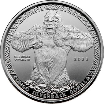 Stříbrná investiční mince Kongo Gorila 1 Oz 2015 až 2023 - 8