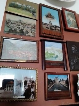 Starož. pohlednice s perletí + staré porcelánové popelníky. - 8