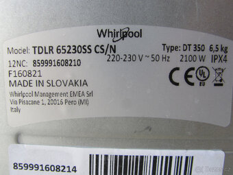 ÚZKÁ PRAČKA WHRILPOOL - 6,5kg - 1200ot./min - A+++ - 8