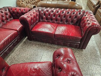 CHESTERFIELD ŠTÝL,BORDOVO-ČERVENÁ KOŽENÁ SEDAČKA 3+2+1 - 8