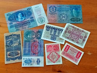 Staré bankovky Rakousko-Uherska (50, 20, 10, 2, 1 koruna) - 8