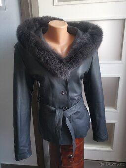 Kara nová kožená bunda sako s kožešinou - 8