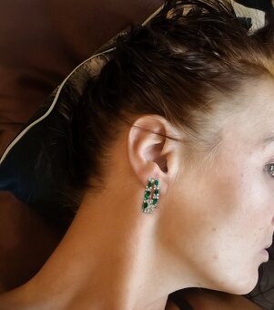 Nové dámské stříbrné náušnice zelené 925 třpytivé s kamínky - 8
